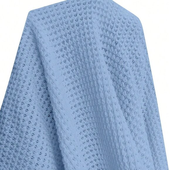 Blue Elegant Women's Swiss Dot Lantern Sleeve Mock Neck Tee - Picture 7 of 7